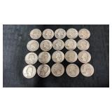 20.  Mixed dates silver quarters