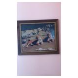 Vintage framed print, titled tigers resting in