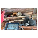 Two shelves of miscellaneous items