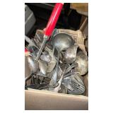 Small box of silver plate, utensils, and more