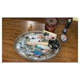 Mirrored tray containing miscellaneous items,