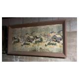 Framed and matted winter farm scene picture