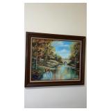 Deer  at the stream in autumn wood framed and