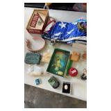 Group of miscellaneous items. blow up race car,