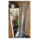 Shelf with contents & hanging bag with contents.