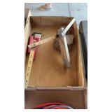 Folding wood ruler, two scrapers and a tape