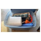 Tote with  lid and camping accessories