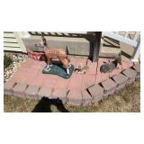 Cement deer, 2 plastic deee . Husker block.