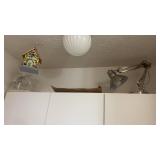 Bird house , table lamp and crocheted doll