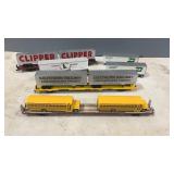 HO Scale Flat Cars with Buses & Semi Trailers on