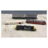 4 HO Scale Tanker, Gondolas, & Flat Car with Semi