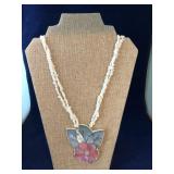 Vintage Mother of Pearl Pendant & Chip Necklace