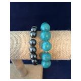 Hematite and Faux Turquoise Bead Bracelets