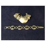 Vintage Silvertone Bracelet & Artisan Brooche