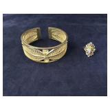 Sterling Silver Filigree Cuff & Gemstone Ring