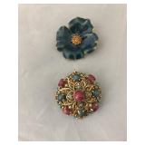 Vintage Enamel & Faux Colored Pearl Accent Brooch