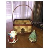 Christmas Basket & Pair of Ceramic Music Boxes