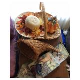 Pair of Fall Straw Hats & Fall Decorations