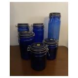 Collection of Cobalt Blue Cannisters w/ Balewire