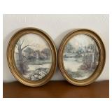 Pair of Vintage Oval Framed Prints