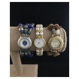 3 Vintage Le Baron Beaded Ladies Watches