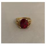 Vintage .925 SS Gold Clad Checkerboard Ruby Ring