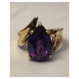 Vintage .925 Gold Clad Pear Shaped Amethyst Ring
