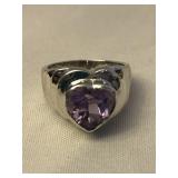 Vintage .925 SS Heart Shaped Amethyst Ring
