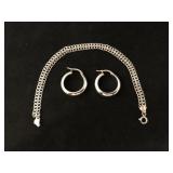 Vintage Italian 14K White Gold Bracelet & Earrings