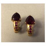 Vintage .925 Gold Clad Ruby Pearced Hoop Earrings