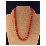 Vintage Red Polished Bamboo Coral Beaded Necklace