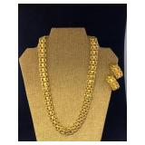 Gold-tone Basket-Weave Necklace & Clip Earrings