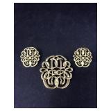 Vintage Silvertone Pin & Matching Pierced Earrings