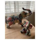 Floral Elephant Ceramic w/ Decoupage Figurines