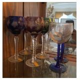 Vintage Multi-Colored Etched Wine Glasses