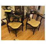 Vintage Japanese Black Lacquer Corner Chairs