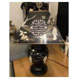 Vintage Japanese Black Lacquer Lamp/Shade