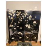 Vintage Asian Black Lacquer Folding Screen