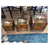 Vintage Set of Hand-painted Wooden Trunks