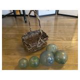 Vintage Glass Fishing Buoy/Floats & Basket