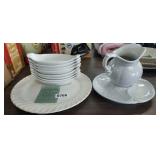 WHITE PLATTER, SMALL PITCHER, & (8) BAKING DISHES
