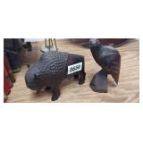 WOOD BUFFALO AND WOOD BIRD DECOR