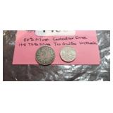 80% SILVER CANDIAN DIME,& 1941 72% SILVER 1/10 GU