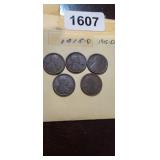 (5) 1915-D WHEAT PENNIES