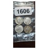 (3) SILVER ROOSEVELT, (1) MERCURY SILVER DIME