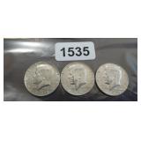 (3) 40% SILVER KENNEDY HALF DOLLARS