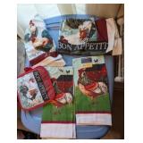 ROOSTER TOWELS AND POT HOLDER