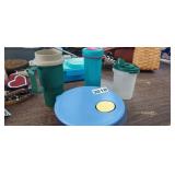 CRYSTAL WAVE MICROWAVE  BOWL, PLUS OTHER TUMBLERS