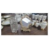 MIRROR AND CUT GLASS VASE