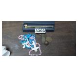 CROSS NECKLACE, INK PEN, VINTAGE KEYCHAIN